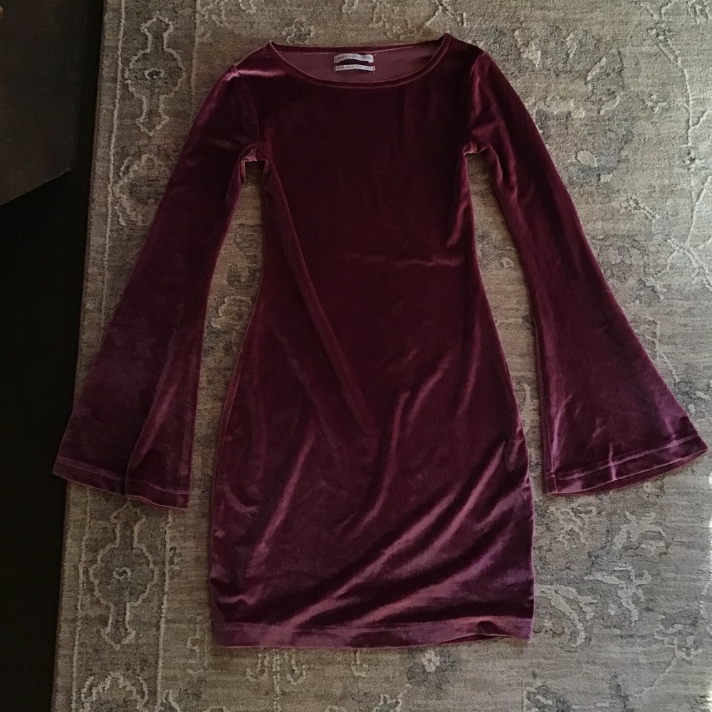 Urban Outfitters pink velvet bell sleeve body con dress